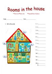 English Worksheet: Rooms in the house-There is/There are