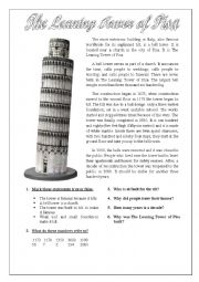 English Worksheet: The Tower of Pisa in Italy