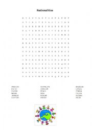 English Worksheet: Wordsearch Nationalities