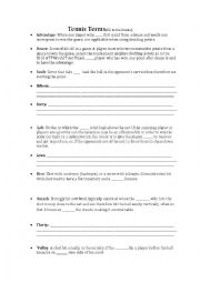 English Worksheet: Tennis Vocabulary 