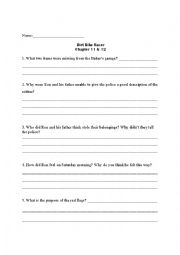 English Worksheet: Dirt Bike Racer Chapters 11 &12 