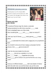 English Worksheet: Personal pronoun listening exercise with song 
