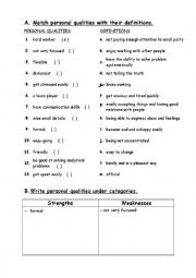 English Worksheet: strengths and weaknesses