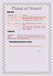 English Worksheet: plurals