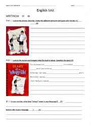 English Worksheet: TEST The diary of a wimpy kid