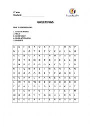 English Worksheet: Greetings - Word Search