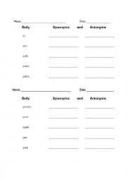 English Worksheet: Synonyms and Antonyms 7B