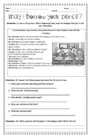 English Worksheet: May I borrow your pencil? - Modals