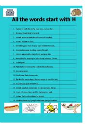 English Worksheet: All the words start with H