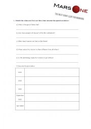 English Worksheet: Mars One - Discussion Lesson