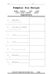 English Worksheet: Pumpkin Pie Recipe