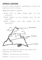 English Worksheet: MOUNTAIN LANDSCAPE