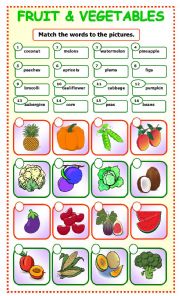 English Worksheet: Fruit and Vegetables:matching_3