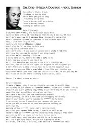 Dr Dre feat Eminem I need a doctor - song worksheet