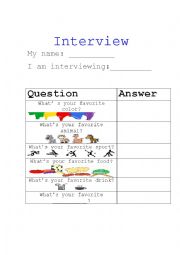English Worksheet: Favorites Interview Sheet