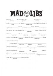 English Worksheet: School Mad Lib