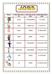 English Worksheet: Jobs and details about jobs 