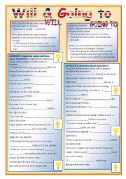 English Worksheet: WILL AND GOING TO (2 pages with key)