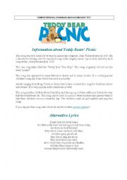 English Worksheet: Teddy Bears Picninc song : comprehension and other exercises.