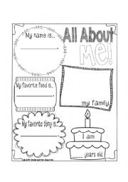 English Worksheet: All about me worksheet