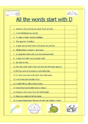 English Worksheet: All the Words Start with D