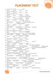 English Worksheet: Placement test 50 questions