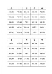 English Worksheet: Big numbers bingo