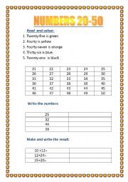 English Worksheet: Numbers 20-50