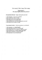 English Worksheet: How much, How long