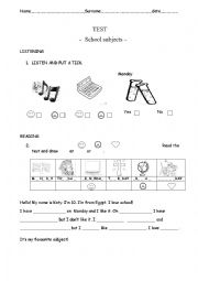 English Worksheet: school subject