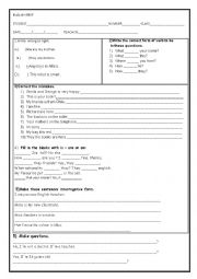 English Worksheet: English test TO BE