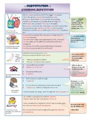 English Worksheet: Substitution. Avoiding Repetition 