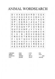 English Worksheet: Animal word search