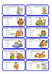 English Worksheet: Cards Multiple Choice Daily Routine in Present Simple