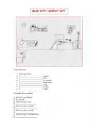 English Worksheet: Have got / havent got. Room stuff.