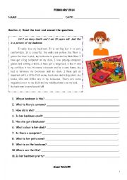 English Worksheet: My bedroom