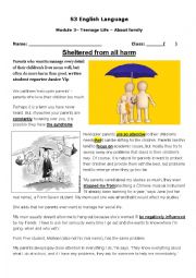 English Worksheet: Relationships between parents and teenagers 