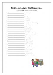 English Worksheet: find someone in class