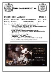 English Worksheet: Grade 9 Creative Writing Test