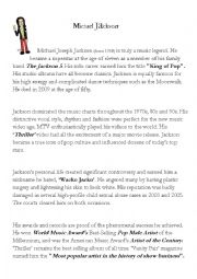 Reading Comprehension : Michael Jackson story