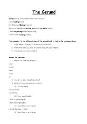 English Worksheet: Gerunds