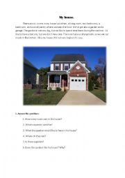 English Worksheet: My house - reading and writing task, There is/There are