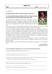 English Worksheet: ESL TEST - RONALDO, PRESENT PERFECT, CONNECTORS