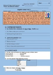 English Worksheet: Varied English test for elementary students (comprehension + vocabulary+  grammar +  writing )
