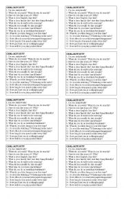 English Worksheet: Simple Present - Cards for oral practice