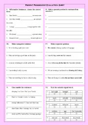 English Worksheet: PRESENT PROGRESSIVE EVALUATION SHEET