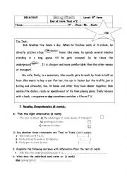 English Worksheet: End of term Test n°2 9th form
