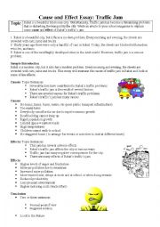 English Worksheet: Sample Essay Outline for Cause and Effect Essay: Causes and Effects of Traffic Jam 