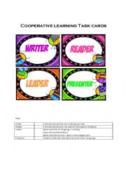 Cooperative learning task cards