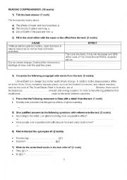 English Worksheet: READING COMPREHENSION